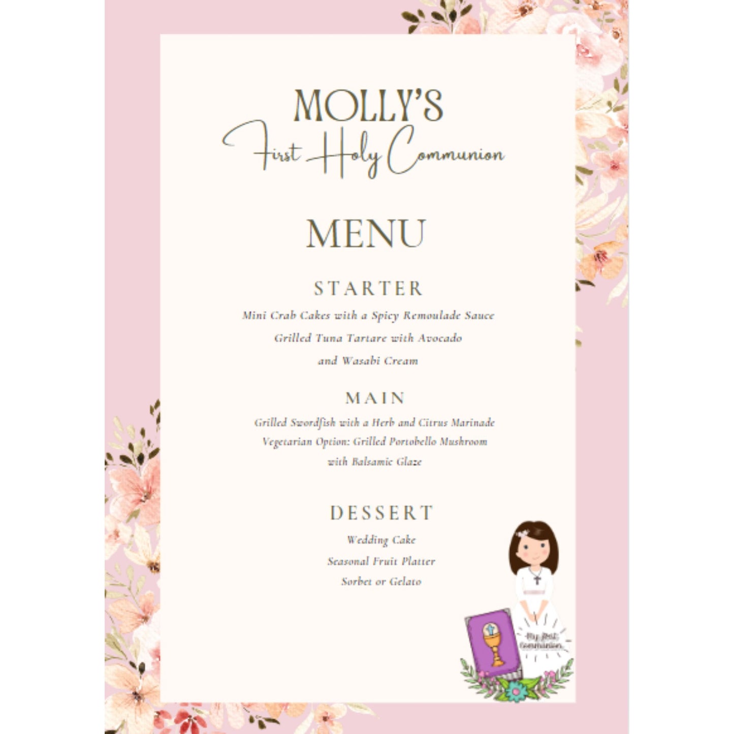 Holy Communion Menu Customized