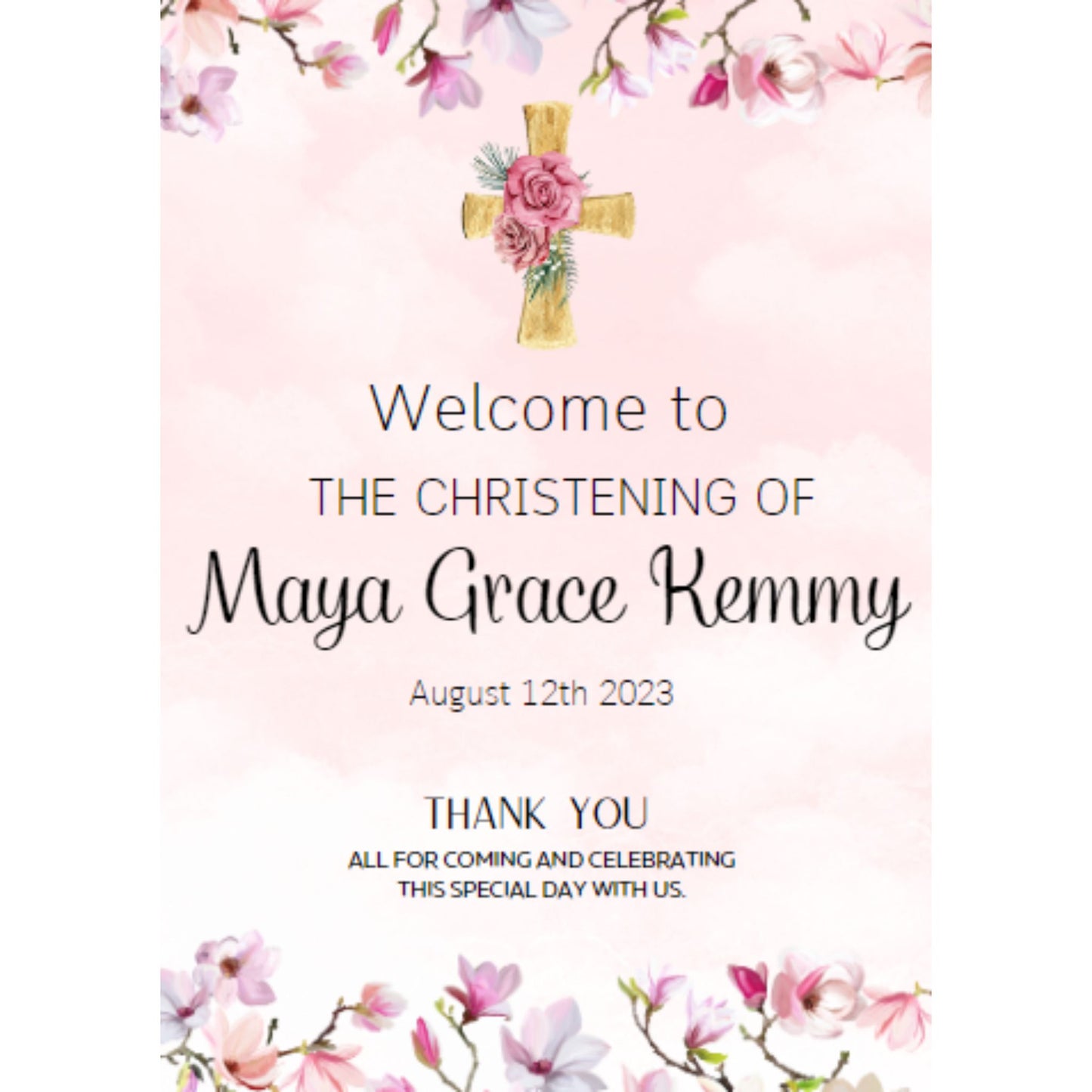 Pink Christening Day Welcome Sign