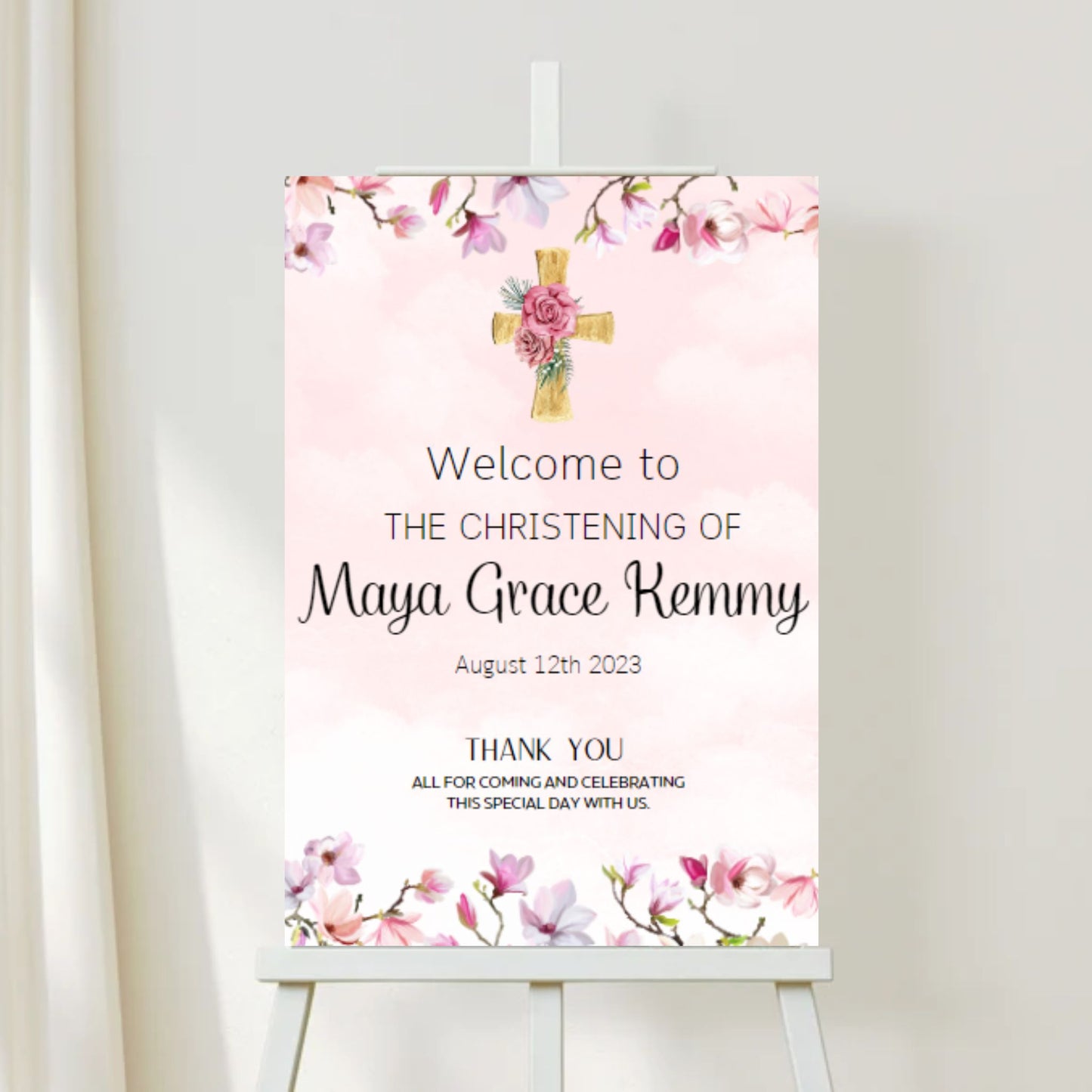 Pink Christening Day Welcome Sign